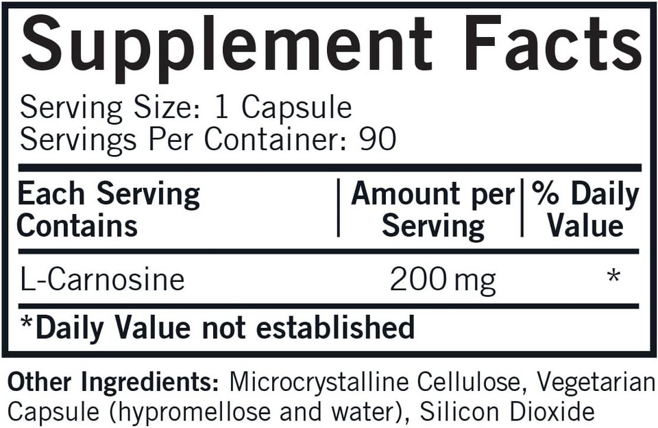Kirkman  L-Carnosine 200 Mg - Hypoallergenic  90 Vegetarian Capsules  Amino Acid  Gluten Free  Casein Free