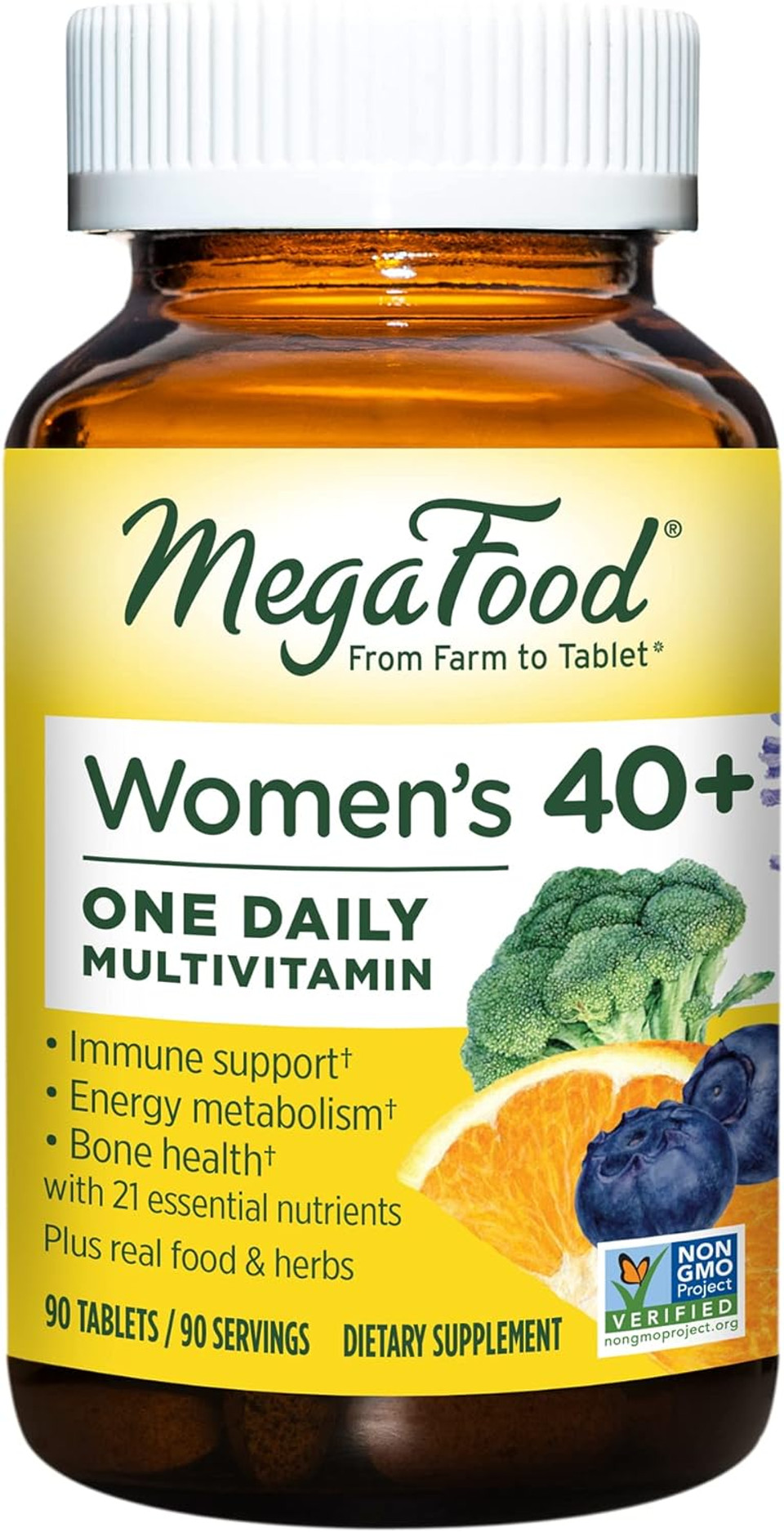 MegaFood Women's 40+ One Daily Multivitamin for Women with Vitamin B12, Vitamin B6, Vitamin C, Vitamin D, Zinc & Iron  Plus Real Food - Immune Support - Bone Health - Non-GMO - Vegetarian - 90 Tabs90 Count (Pack of 1)