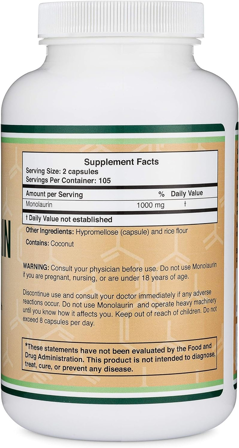 Monolaurin Immune Support Supplement 1,000mg per Serving, 210 Capsules (Vegan Safe, Non-GMO, Gluten Free, Manufactured in The USA) Immune Booster for Adults, Immune System Defense by Double Wood