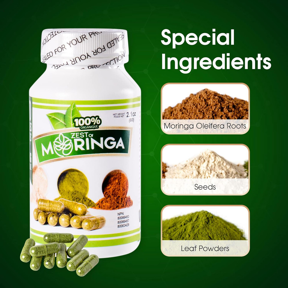 Moringa Oleifera Capsule Supplement | 100 Capsules - 500Mg Made With Moringa Oleifera Leaves Roots, Seeds & Leaf Powders | Non-Gmo & Gluten Free | Superfood By Zest Of Moringa