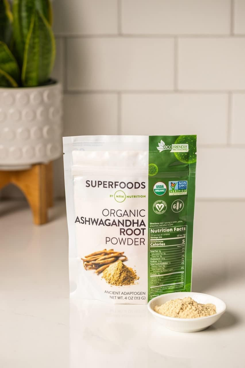 Mrm Nutrition Organic Ashwagandha Root Powder | Superfoods | Ancient Adaptogen | Antioxidants | Vegan + Gluten-Free | 113 Servings