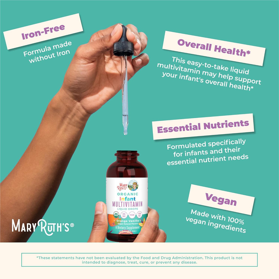 Multivitamin & Multimineral For Infants By Maryruth'S | Usda Organic | Sugar Free | Liquid Vitamins For Babies 6-12 Months | Immune Support & Overall Wellness | Vegan | Non-Gmo | 2 Fl Oz