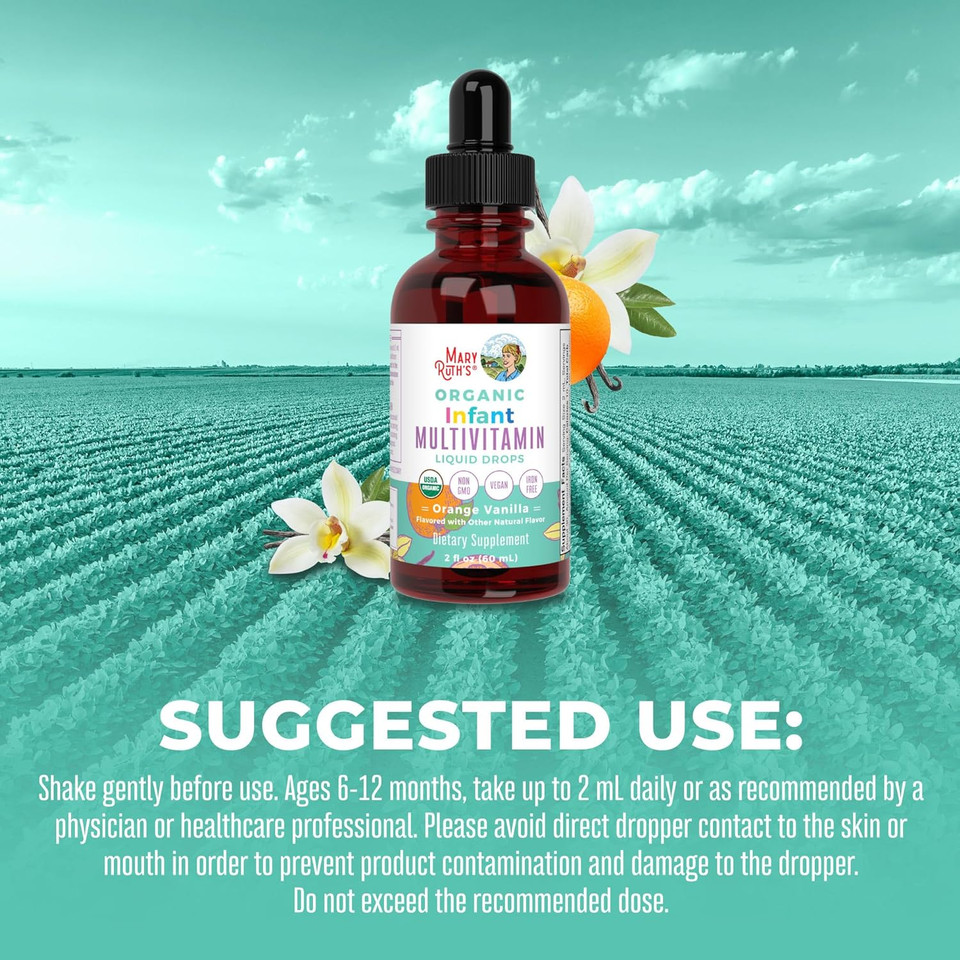 Multivitamin & Multimineral For Infants By Maryruth'S | Usda Organic | Sugar Free | Liquid Vitamins For Babies 6-12 Months | Immune Support & Overall Wellness | Vegan | Non-Gmo | 2 Fl Oz