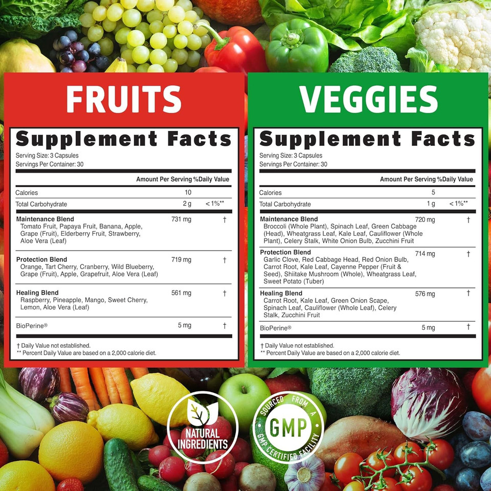 N1N Premium Super Fruits & Veggies Supplement, 180 Caps, Whole Food & Natural Superfood For Women, Men & Kids - Packed With Aloe Vera, Vitamins & Minerals, Better Than Multivitamins, 100% Vegan