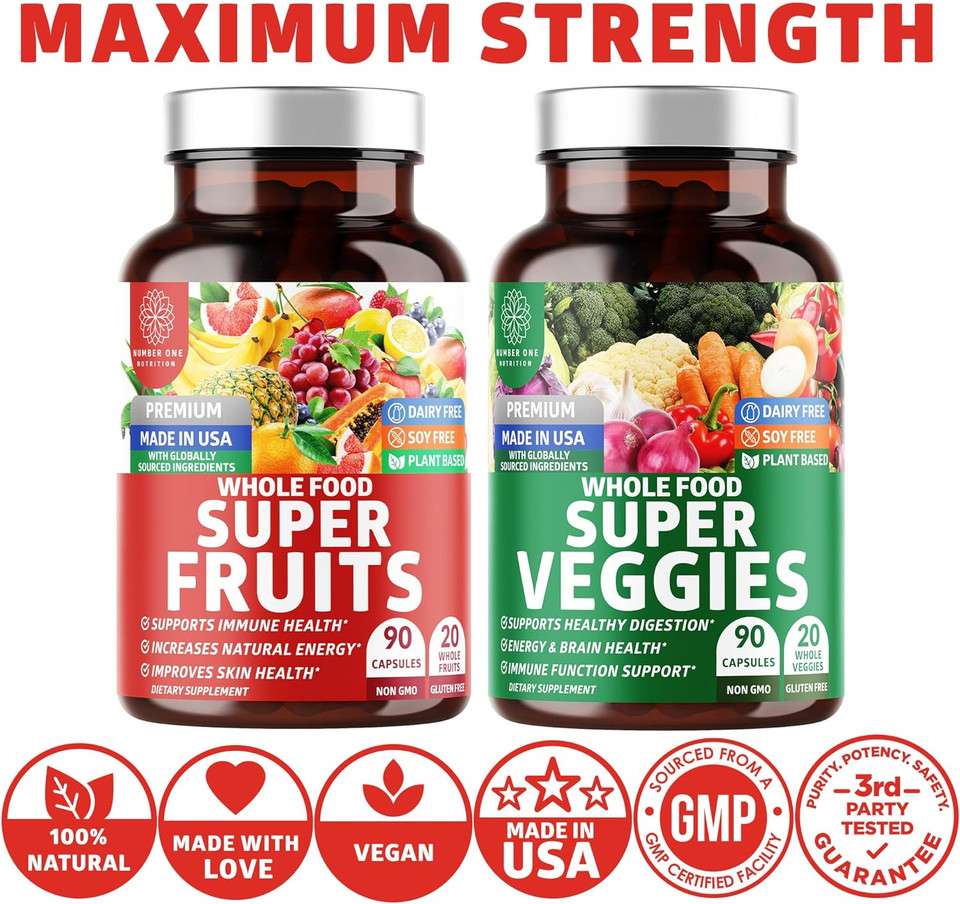 N1N Premium Super Fruits & Veggies Supplement, 180 Caps, Whole Food & Natural Superfood For Women, Men & Kids - Packed With Aloe Vera, Vitamins & Minerals, Better Than Multivitamins, 100% Vegan