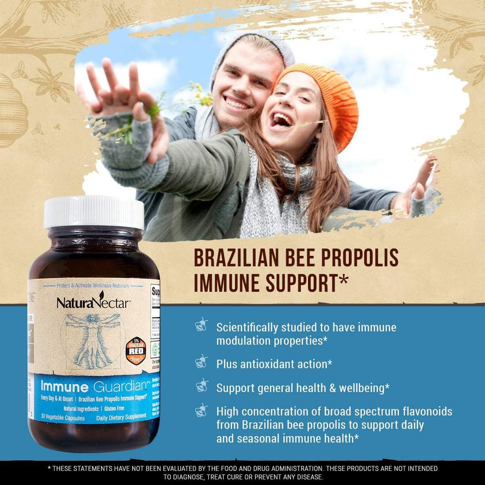 Naturanectar Immune Guardian, Natural Immune Support Supplement With Bee Propolis, High Concentration Broad Spectrum Flavonoids & Antioxidants, Brazilian Propolis Vegetable Capsules, 30 Count