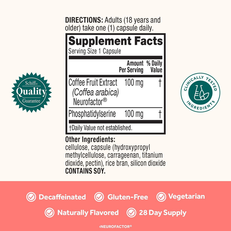 Neuriva Original Decaffeinated Clinically Tested Nootropic Brain Supplement For Memory, Focus & Concentration, Neurofactor & Phosphatidylserine, 28Ct Capsules