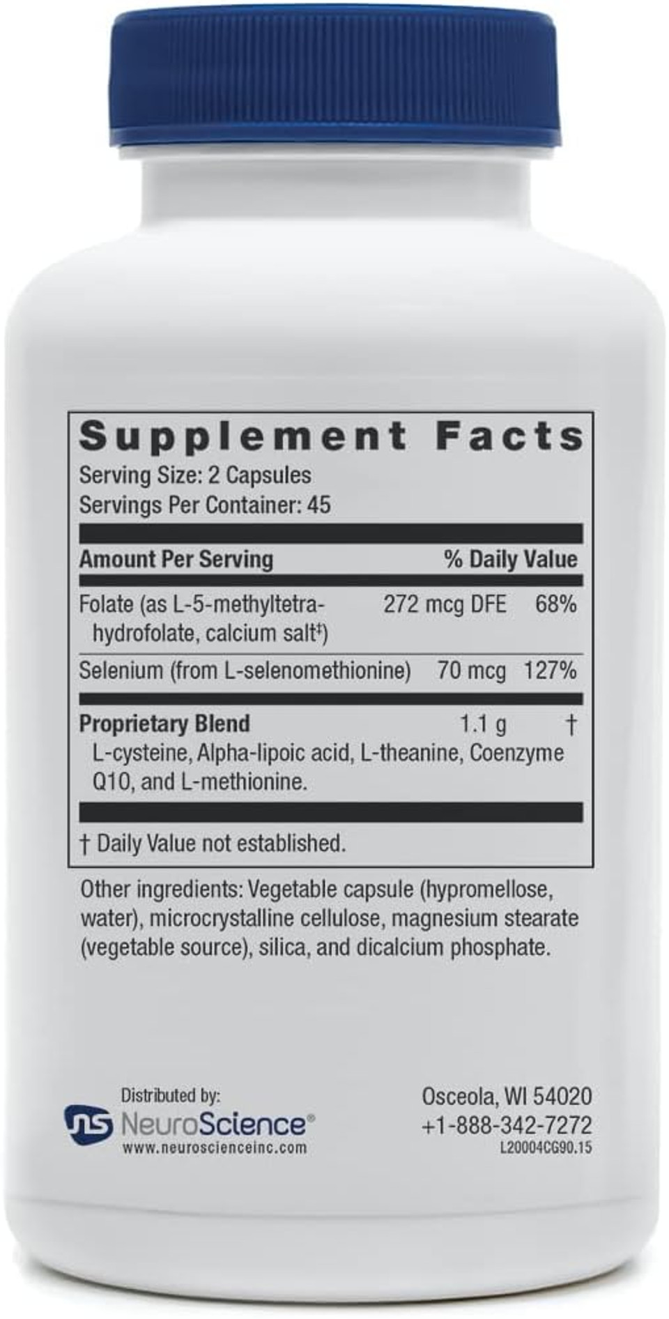 Neuroscience Calm G Glutamate Management Supplement - Selenium, Folate, L-Theanine, Ala + Coq10 For Stress Reduction, Sleep + Metabolic Support - Helps Fatigue + Mood (90 Capsules)