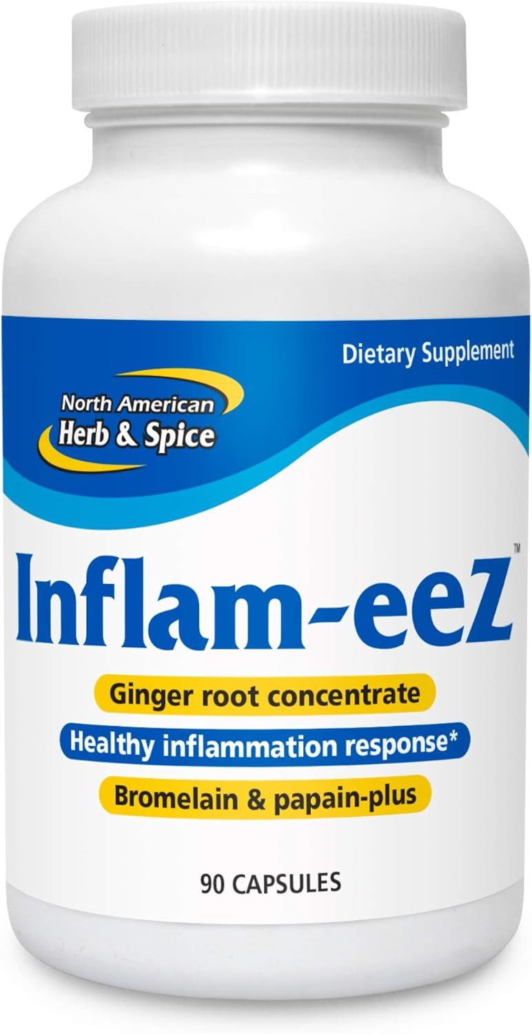 North American Herb & Spice Inflam-Eez - 90 Capsules - Supports Healthy Immune & Inflammatory Response - Ginger Root, Camu Camu Berries, Bromelain & Papain Plus - Non-Gmo - 45 Total Servings