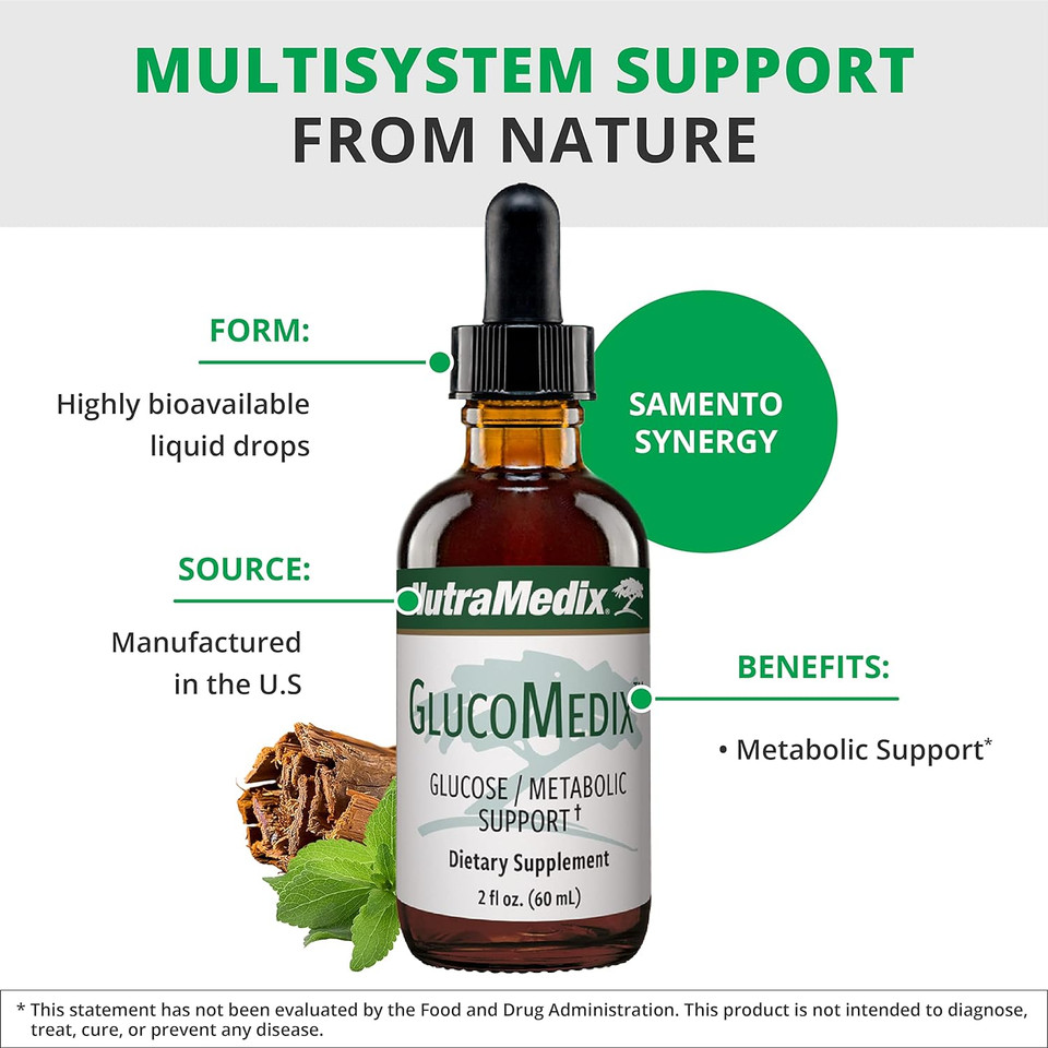 Nutramedix Glucomedix - Bioavailable Cat'S Claw & Stevia Liquid Drops - Metabolic Support To Help Maintain A Healthy Immune System - Daily Immune Support Tincture (2Oz)