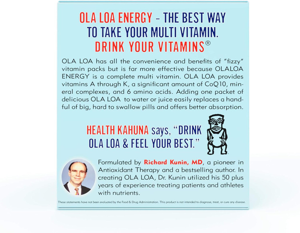 Ola Loa Energy Tropical Multi Vitamin Drink Mix - Amino Energy Powder, Gluten Free, Detox, Dairy Free, Caffeine Free - Drink Your Vitamins For The Rigors Of Daily Life - 30 Packets (8.25Oz)