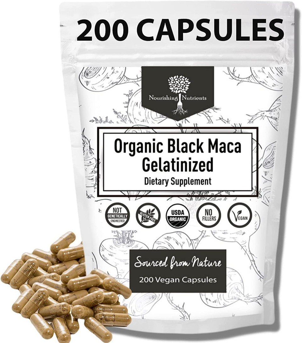 Organic Gelatinized Black Maca 3X Stronger 200 Maca Root Capsules for Men & Black Maca Root for Women Natural Energy Supplement for Focus - Black Maca Root Powder, Stamina & Endurance Supplements