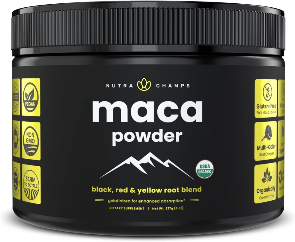Organic Maca Powder - Peruvian Grown Maca Blend With Yellow, Black & Red Roots - Gelatinized For Superior Bioavailability - Natural, Vegan & Non-Gmo, 8Oz