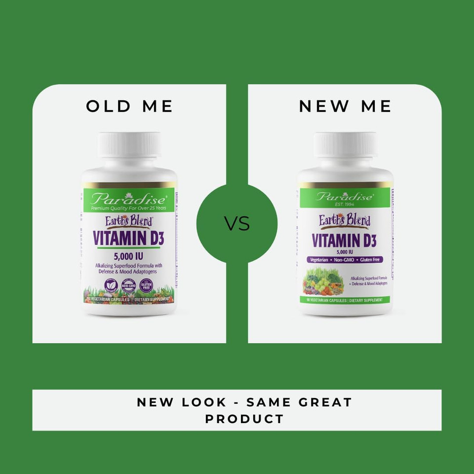 Paradise Herbs, Earth'S Blend Vitamin D3, Superfoods Base Of Probiotics And Organic Alkalizing Greens, Veggies & Berries, 90 Vegetarian Capsules90 Count (Pack Of 1)