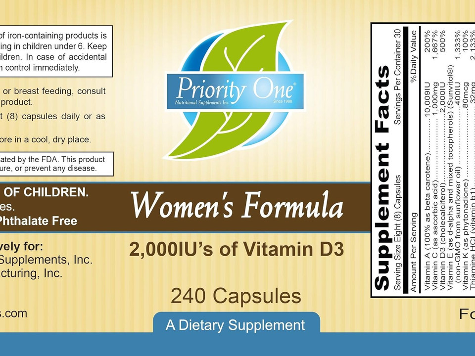 Priority One Vitamins Women'S Formula 240 Capsules - Broad-Spectrum Multi-Vitamin And Mineral Supplement For Women For A Healthy Reproductive System