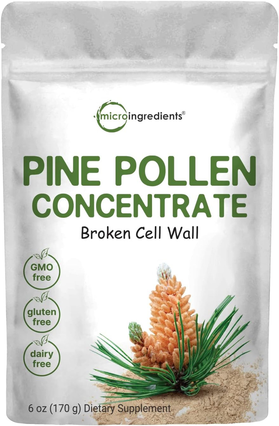 Pure Pine Pollen Powder, 6 Ounce, Wild Harvest An Broken Cell Wall, Supports Immune System Health, Boosts Energy, Antioxidant & Androgenic, No Gmos, Vegan Friendly