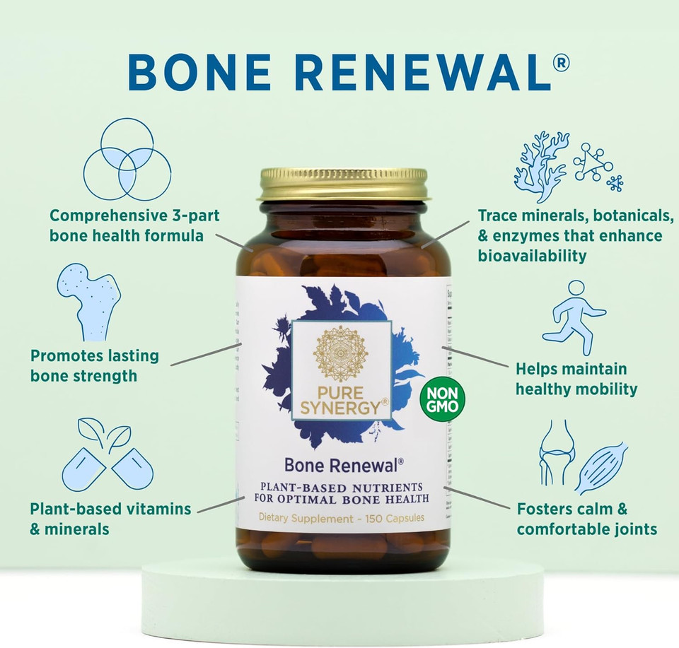 Pure Synergy Bone Renewal | Bioavailable Calcium With Cofactors | Natural, Vegan Bone Health Supplement With Vitamin D3, K2, Magnesium, & Boron | For Bone Strength & Mobility (150 Capsules)
