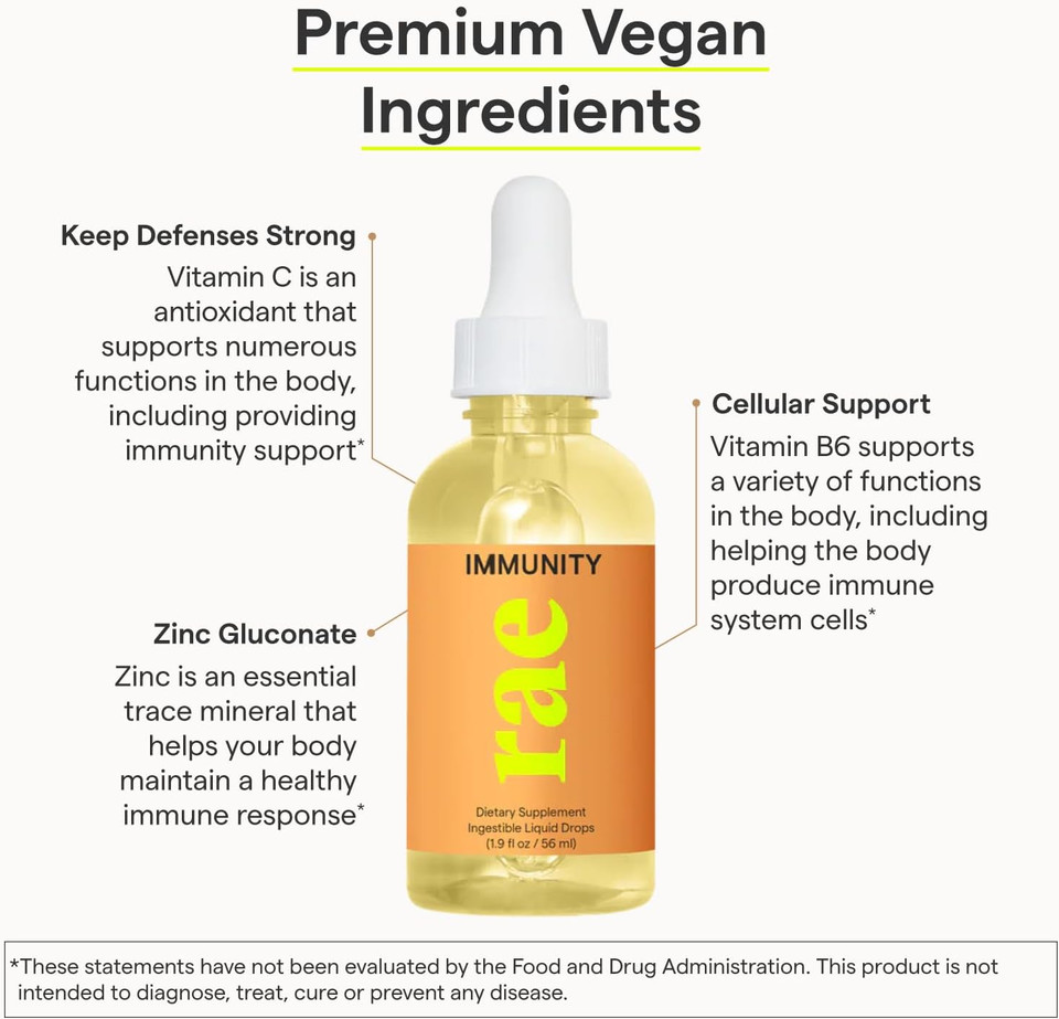 Rae Wellness Immunity Drops - Liquid Vitamin Immune Support Supplement With Vitamin C, Zinc And Vitamin B6 - Vegan, Non-Gmo, Gluten Free - 1.9 Oz (30 Servings)