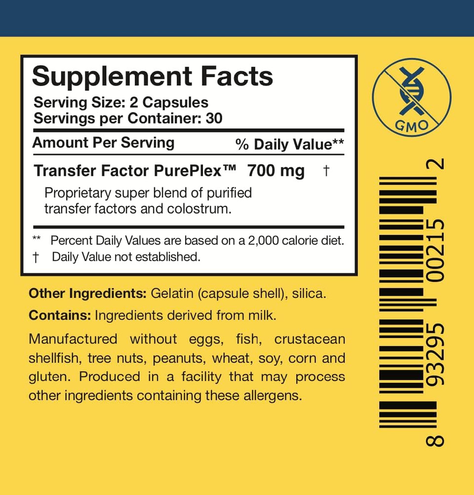 Researched Nutritionals Transfer Factor Sensitive - Immune Support Bovine Derived Transfer Factors & Colostrum Capsules (60 Capsules)