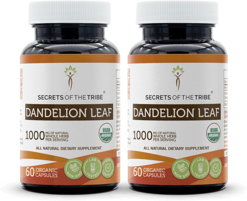 Secrets Of The Tribe Dandelion Leaf 60 Capsules (2 Pcs.), 1000 Mg, Usda Organic Dandelion (Taraxacum Officinale) Dried Leaf (2X60 Capsules)2X60 Capsules