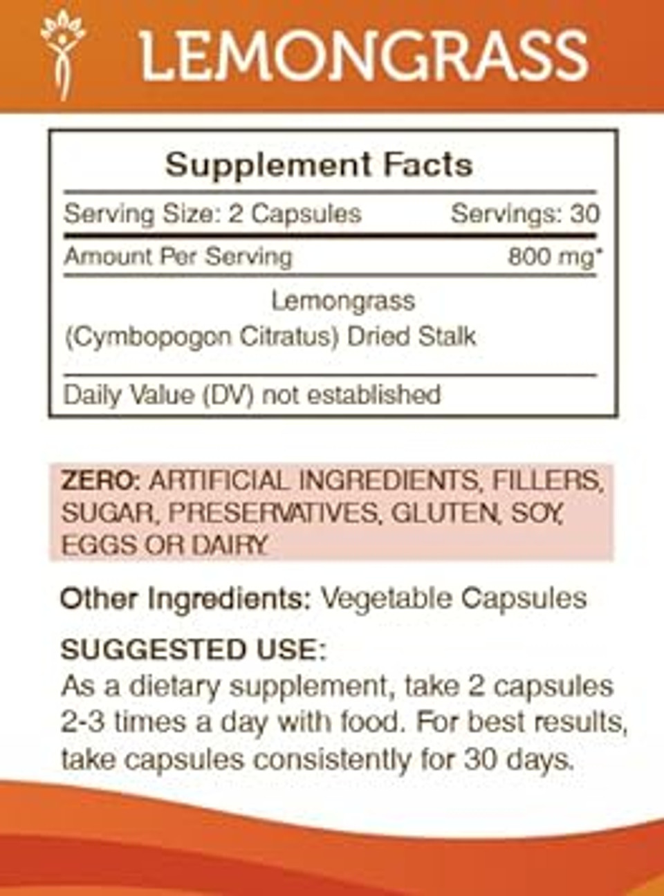 Secrets Of The Tribe Lemongrass 60 Capsules(2 Pcs.), 800 Mg, Lemongrass (Cymbopogon Citratus) Dried Stalk (2X60 Capsules)2X60 Capsules