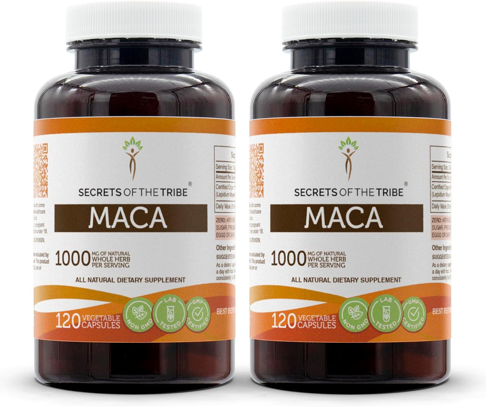 Secrets Of The Tribe Maca 120 Capsules(2 Pcs.), 1000 Mg, Maca (Lepidium Meyenii) Dried Root (2X120 Capsules)