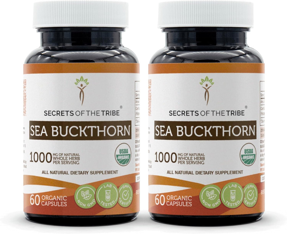 Secrets Of The Tribe Sea Buckthorn 60 Capsules(2 Pcs.), 1000 Mg, Usda Organic Sea Buckthorn (Hippophae Rhamnoides) Dried Fruit (2X60 Capsules)2X60 Capsules
