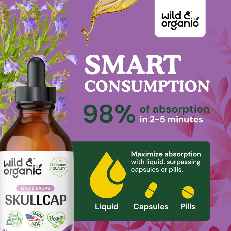 Skullcap Herb Tincture - Organic Skullcap Supplement - Nervous System Support - Vegan, Alcohol Free Liquid Extract - 2 Fl Oz2.00 Fl Oz (Pack Of 1)