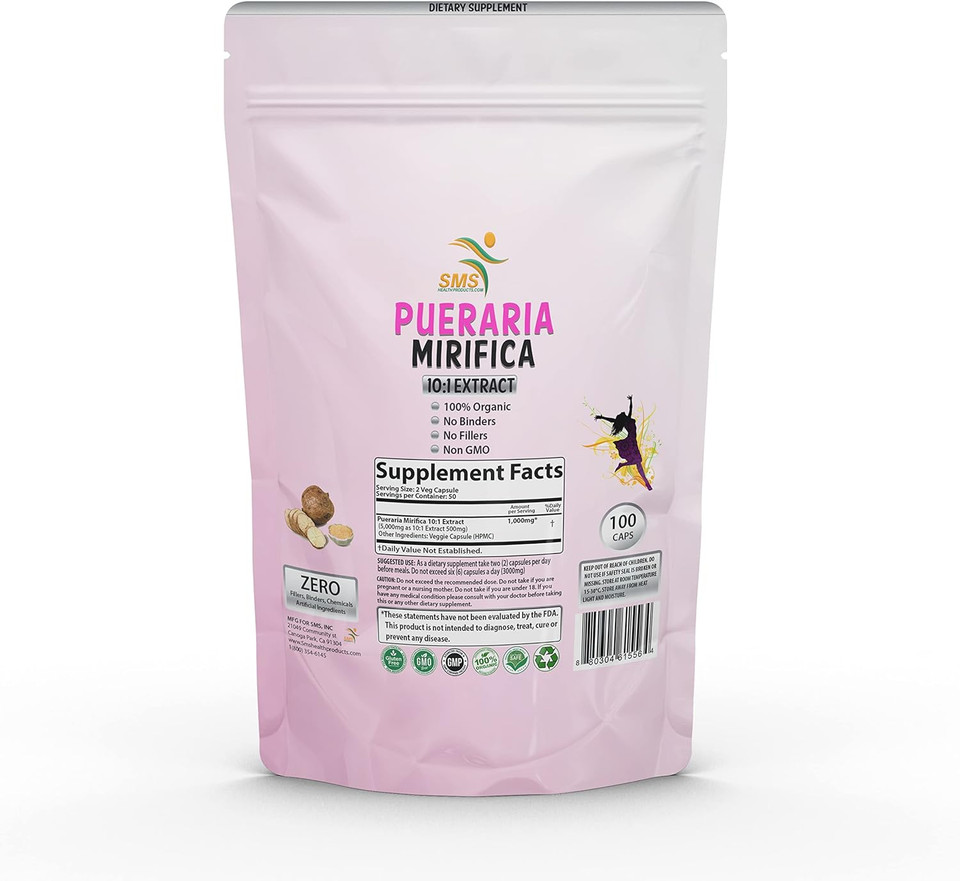 Smshealthproducts.Com Pueraria Mirifica Breast Enhancement Pills 10000Mg Equivalent Extra Potent 10:1 Extract,100 Veggie Capsules, Organic