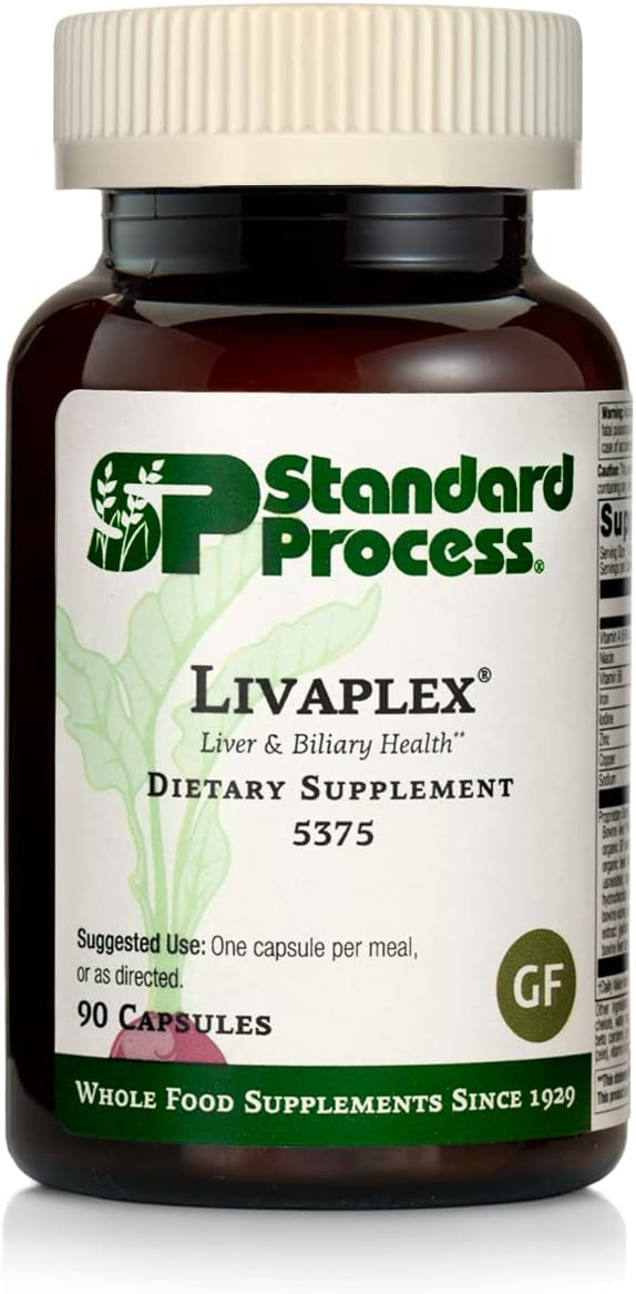 Standard Process Livaplex - Liver Health Support Supplement - Digestive Health Aid With Vitamin A, Vitamin B6 & Zinc - Liver Support Capsules Aid Elimination - 90 Capsules