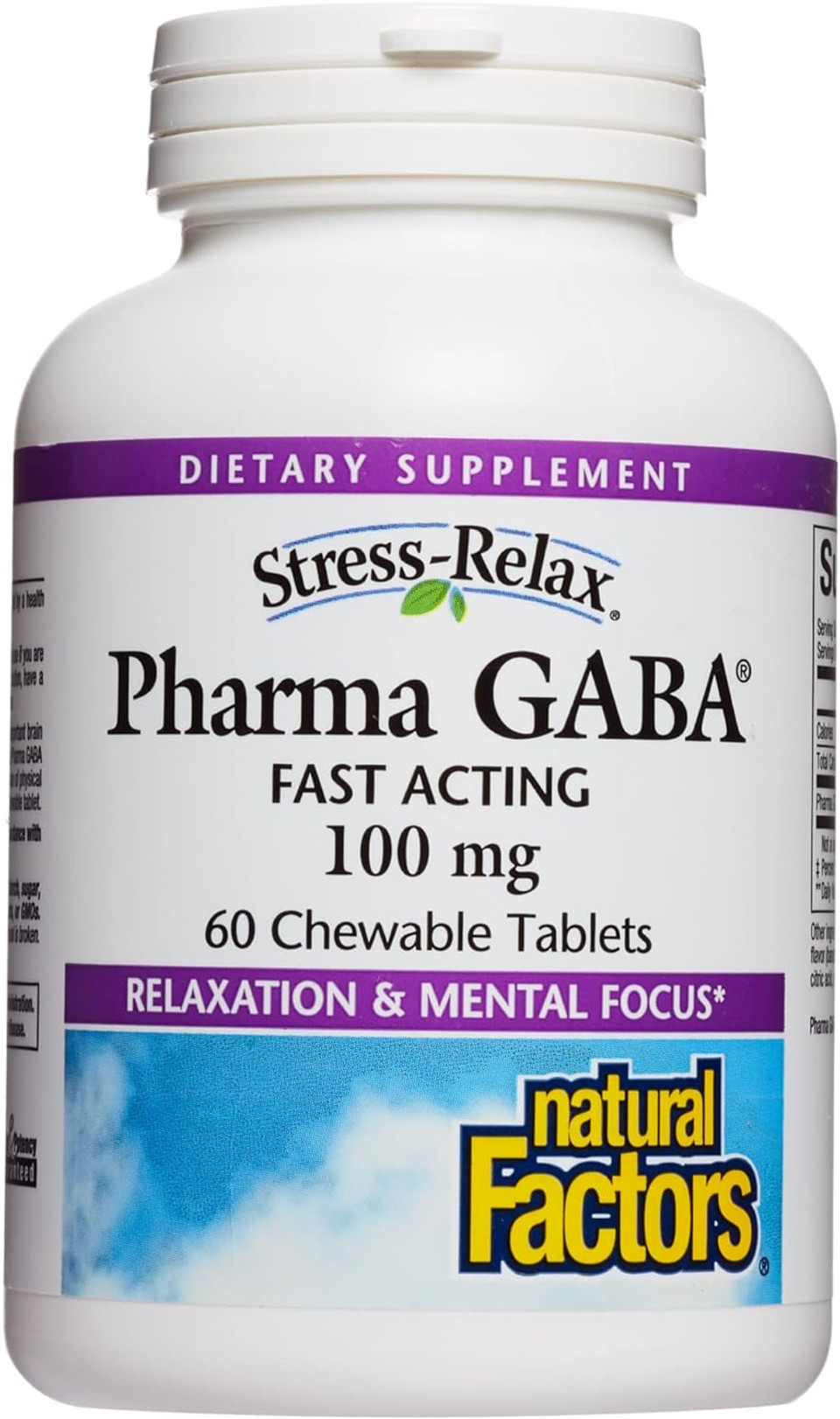 Stress-Relax Chewable Pharma Gaba 100 Mg By Natural Factors, Non-Drowsy Stress Support For Relaxation And Mental Focus, Tropical Fruit Flavor, 60 Tablets