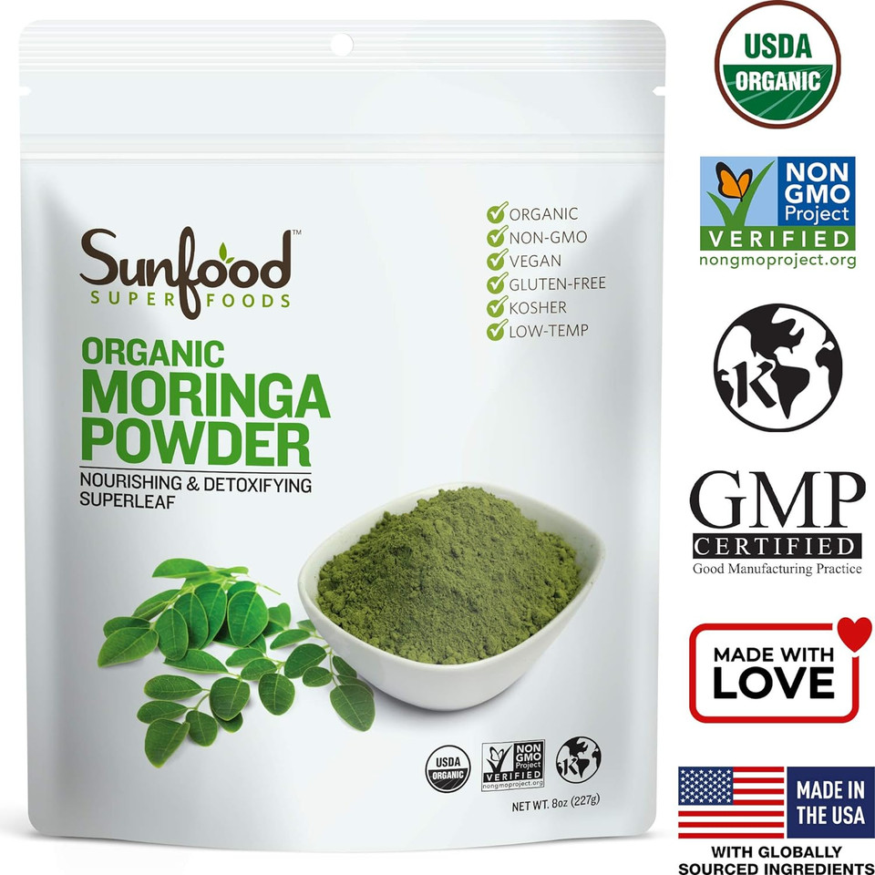 Sunfood Moringa Powder, Organic. Use For Hair Loss, Weight Loss. Pure Single Ingredient Product. 8 Oz Bag8 Ounce (Pack Of 1)