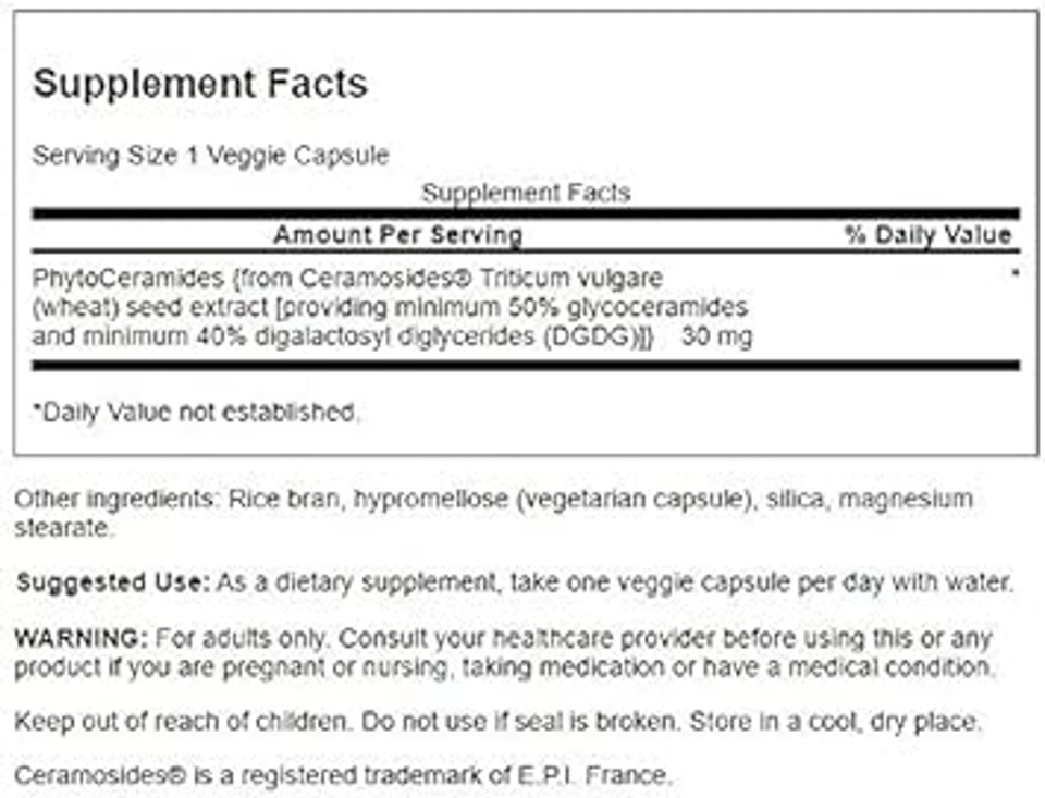 Swanson Advanced Phytoceramides 30 Milligrams 30 Veg Capsules
