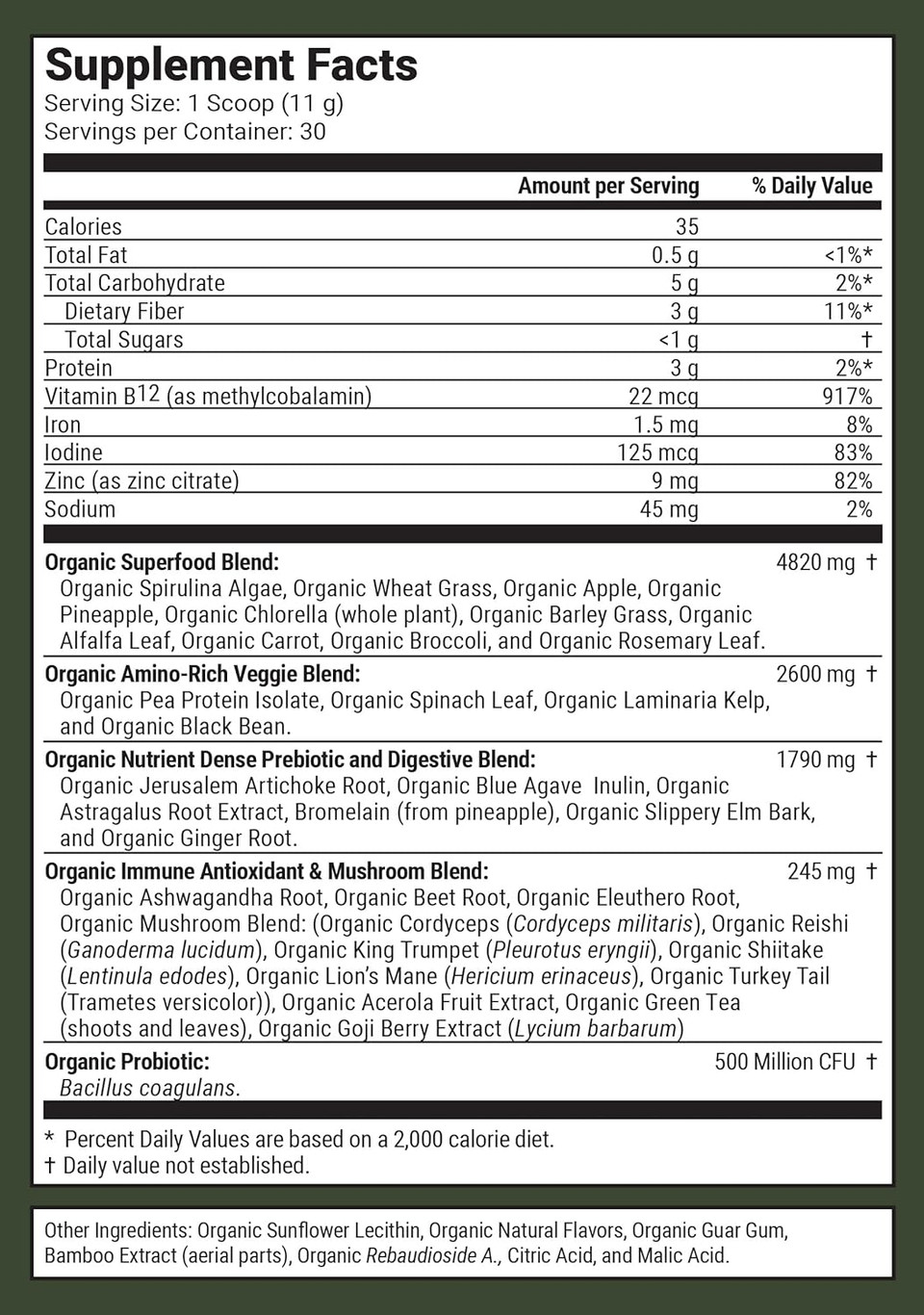 Terra Kai Organics Sg7 Sports Greens Organic Green Juice Powder | Powdered Superfood Protein | Antioxidants & Mushrooms | Probiotics For Gut Health | Mixed Berry Flavor | 30 Servings