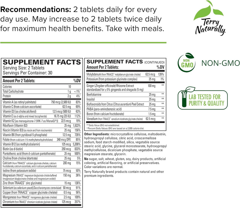 Terry Naturally Clinical Essentials - 60 Tablets - Multivitamin & Mineral Supplement - Non-Gmo, Gluten Free - 30 Servings