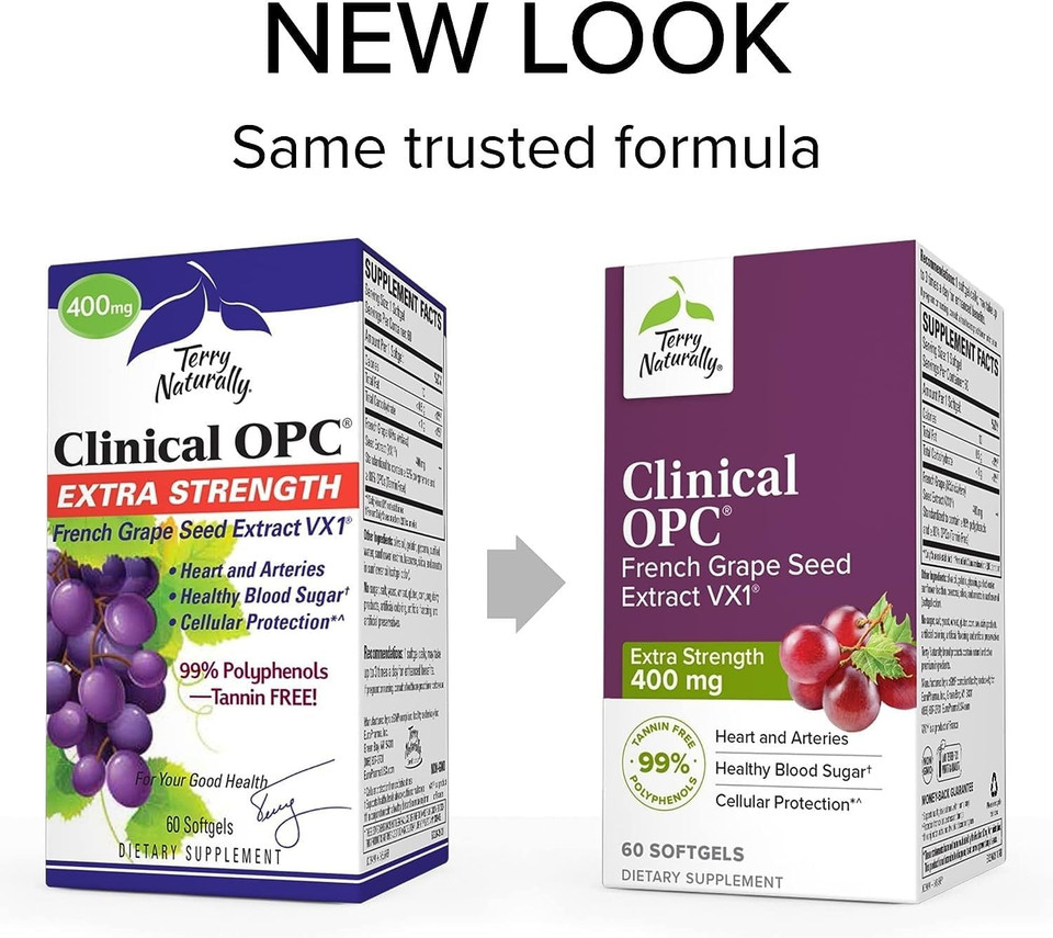 Terry Naturally Clinical Opc Extra Strength - 60 Softgels - French Grape Seed Extract Supplement - - Non-Gmo, Gluten Free - 60 Servings