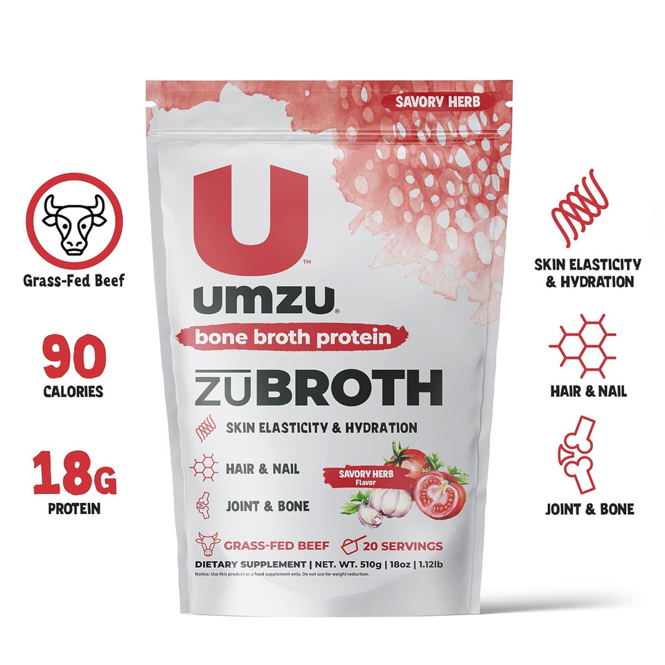 UMZU zuBroth Bone Broth - Skin, Joints, & Digestion Support - Savory Herb Flavor - Grass-Fed Beef, Natures Natural Multivitamin Packed with Key Micronutrients & Amino Acids - 1 Scoop Per Serving (20 Servings)