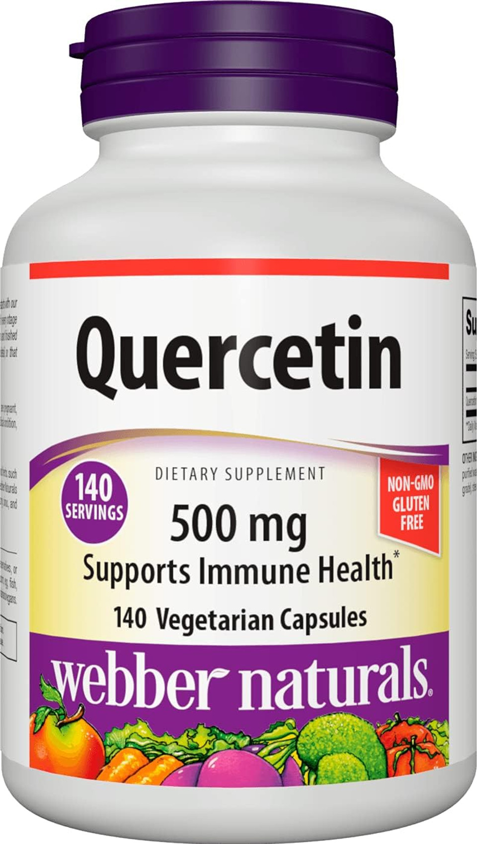 Webber Naturals Quercetin Supplement, 500 Mg Per Pill, 140 Vegetarian Capsules, Plant-Based Immune Support, Antioxidant Supplement, Gluten And Dairy Free, Non-Gmo, Suitable For Vegans