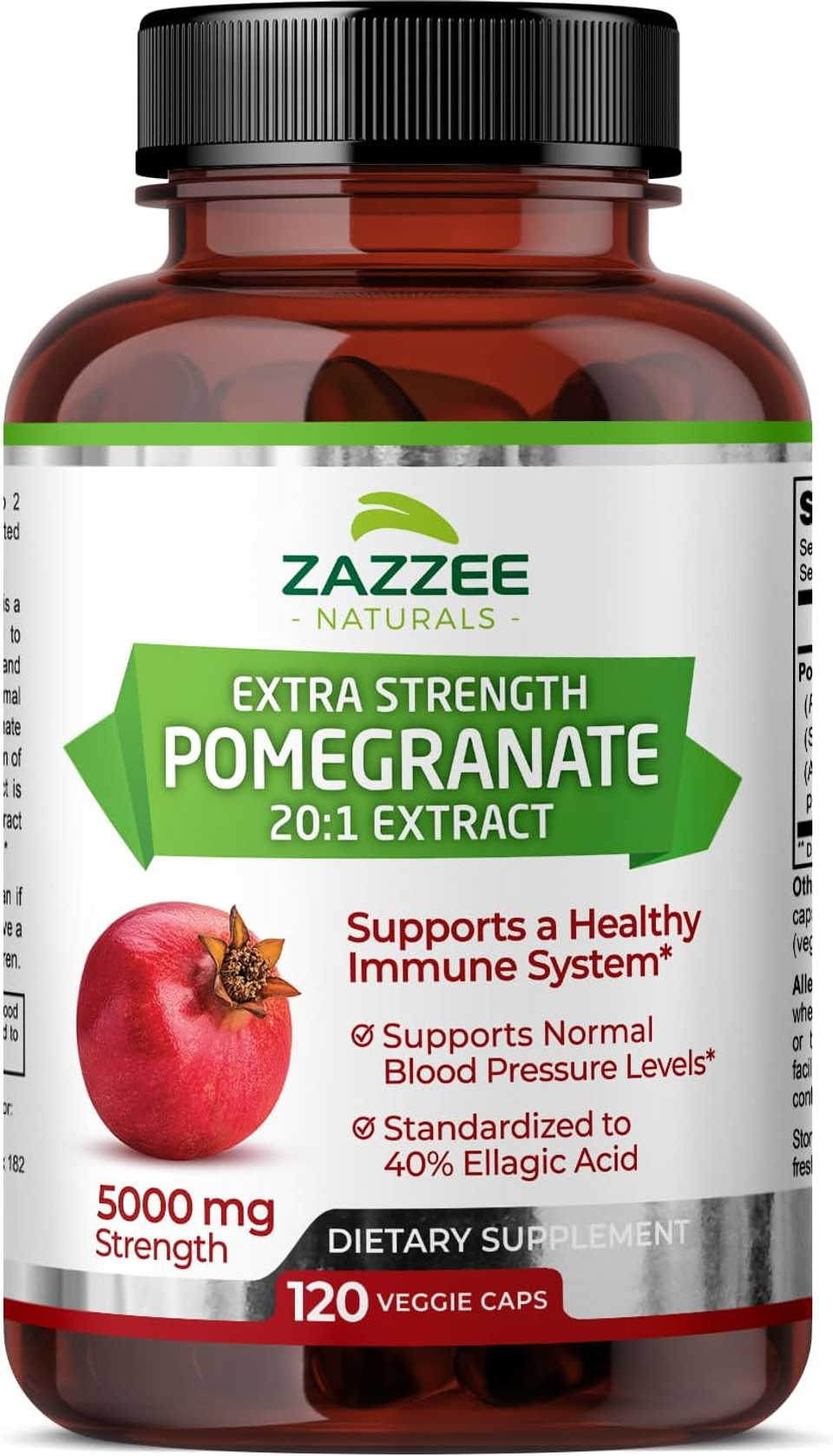 Zazzee Extra Strength Pomegranate 20:1 Extract, 5000 Mg Strength, 40% Ellagic Acid, 120 Vegan Capsules, 4 Month Supply, Standardized, Concentrated 20X Extract, 100% Vegetarian, All-Natural And Non-Gmo