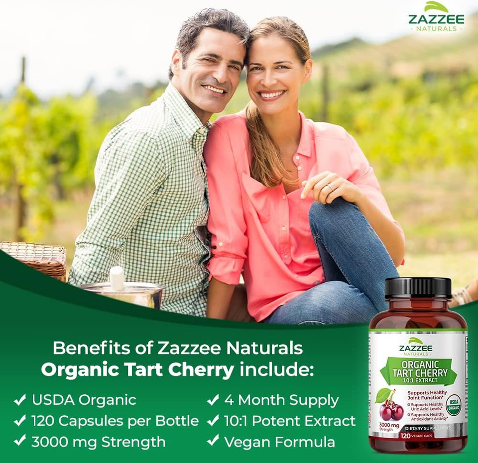 Zazzee Usda Organic Tart Cherry 10:1 Extract, 3000 Mg Strength, 120 Vegan Capsules, 4 Month Supply, Standardized, Concentrated 10X Extract, 100% Vegetarian, Certified Organic, All-Natural And Non-Gmo