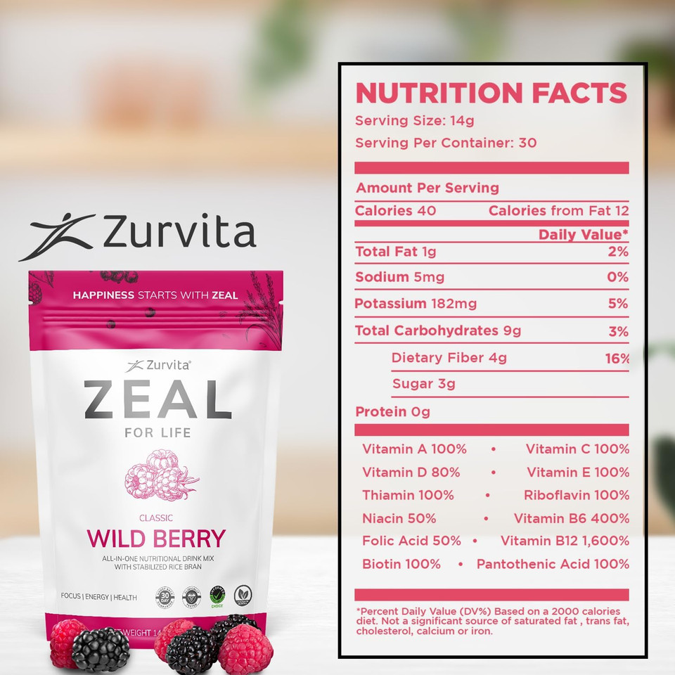 Zurvita- Zeal For Life- 30-Day Wellness Bag- Wild Berry (Classic)- 420 Grams