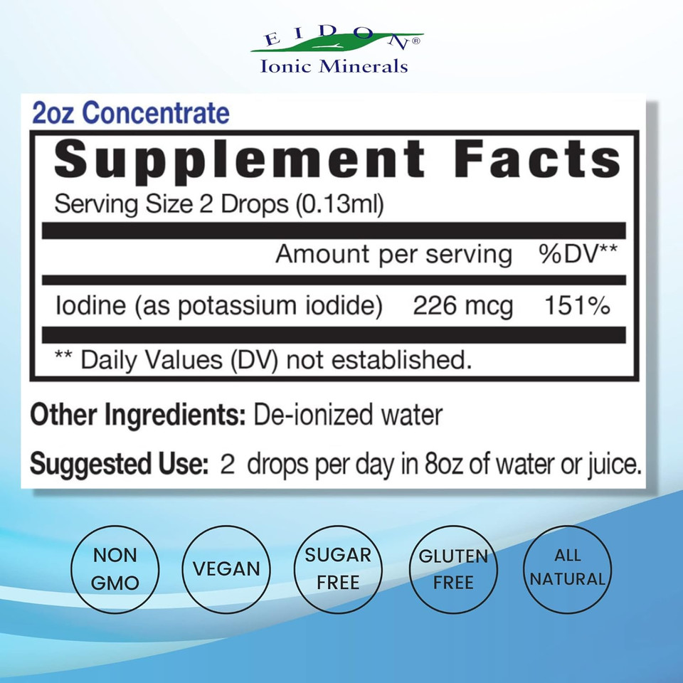 Eidon Ionic Minerals Potassium Iodide Supplement - Liquid Iodine Drops, Supports Energy Levels And Thyroid Health, Bioavailable, No Additives Or Preservatives - Potassium Iodide Drops, 18 Oz