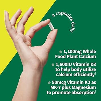 Garden Of Life Raw Calcium Supplement For Women And Men - Vitamin Code Made From Whole Foods With Magnesium, K2, Vitamin D3 And Vitamin C Plus Probiotics For Digestion, 60 Capsules