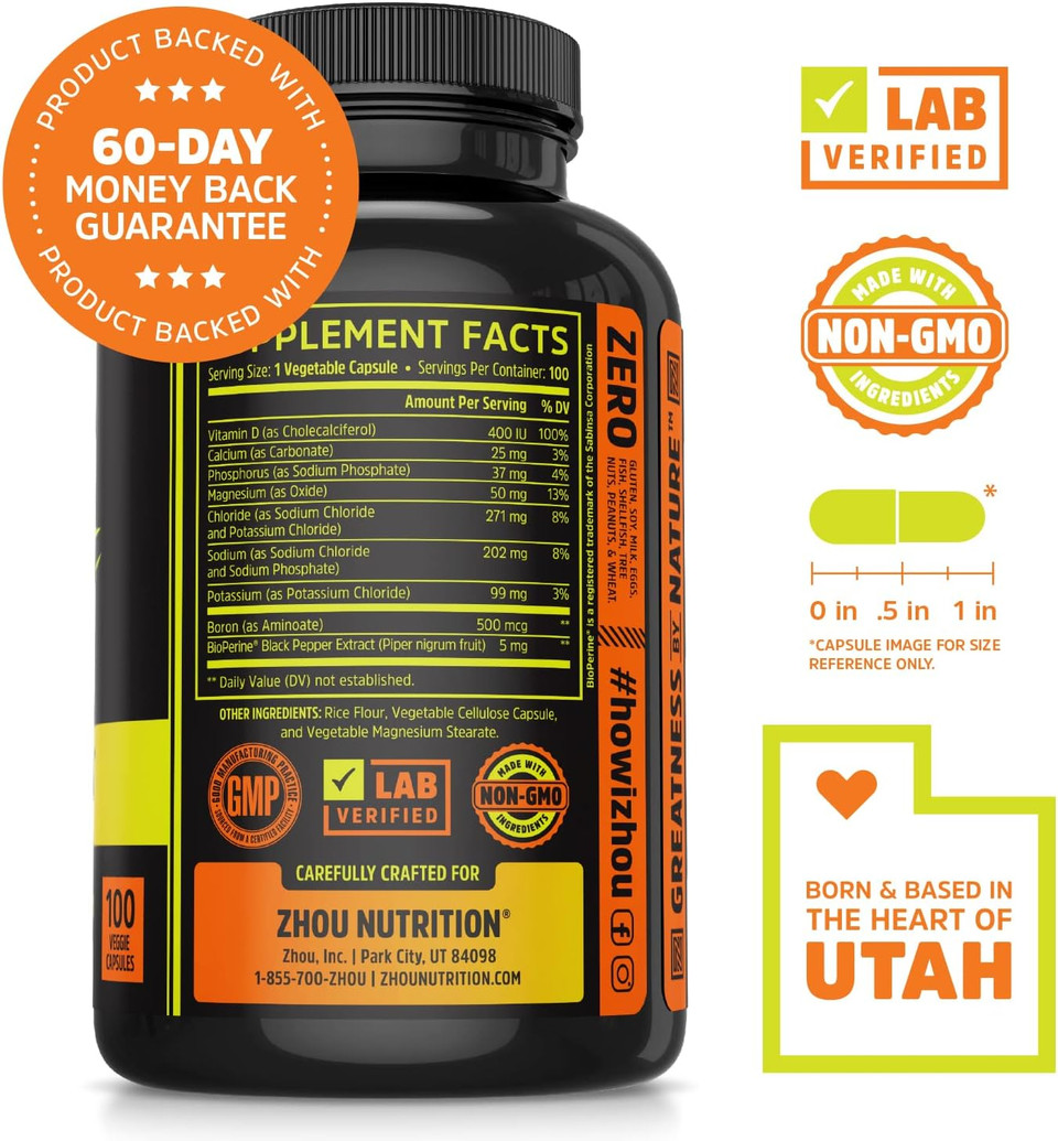 Zhou Lyte Up Advanced Electrolyte Supplement | Rehydrate After A Workout Or Support A Keto Diet With Calcium | 100 Ct