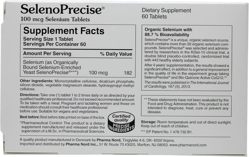 Selenoprecise | World'S Only Pharmaceutical-Grade Organic Selenium Supplement | Guaranteed 88.7% Absorption | Thyroid Support, Immune System, Prostate Protection & Heart Health | Selenium 100 Mcg Tabs