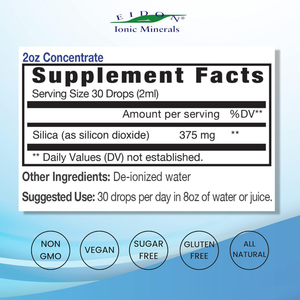 Eidon Liquid Silica Mineral Concentrate - Silica Supplement For Hair, Skin And Nails, Silica Drops To Support Collagen Production, Joint And Bone Health, Helps Manage Calcium, No Added Sugar - 2 Oz2 Fl Oz (Pack Of 1)