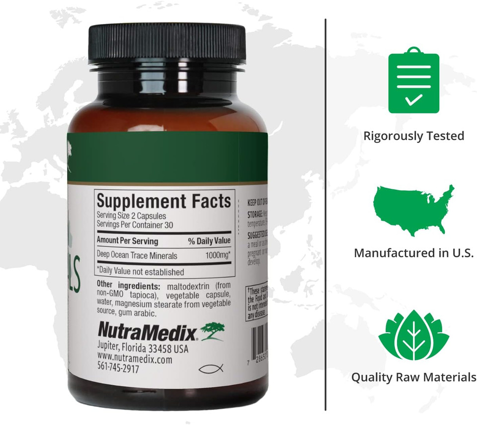 Nutramedix Deep Ocean Trace Minerals 1,000Mg - Mineral & Energy Supplements - Magnesium, Zinc, Potassium, Boron, Phosphorus & Manganese - Electrolyte Support (60 Capsules)