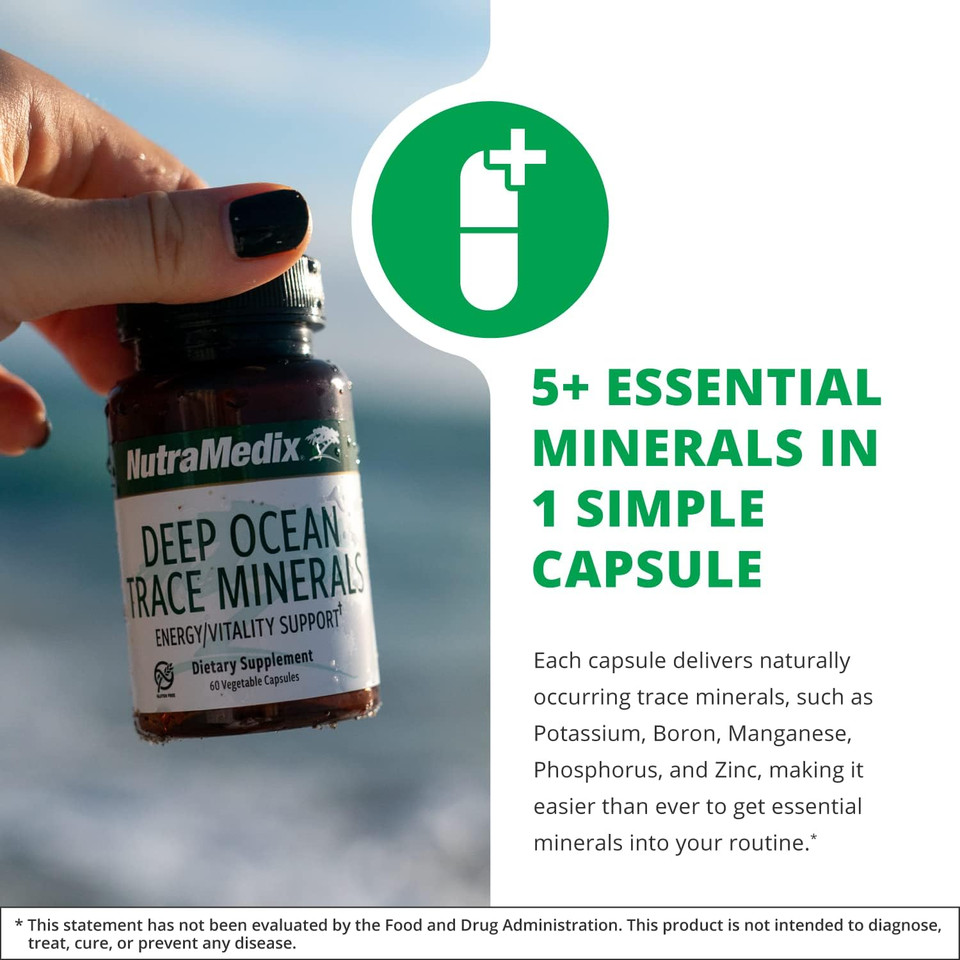 Nutramedix Deep Ocean Trace Minerals 1,000Mg - Mineral & Energy Supplements - Magnesium, Zinc, Potassium, Boron, Phosphorus & Manganese - Electrolyte Support (60 Capsules)