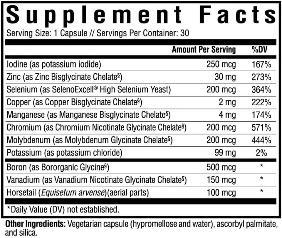 Seeking Health Trace Minerals Complex, 10 Essential Trace Minerals Supplement, Iodine, Zinc, Copper, Selenium, Manganese, Potassium, Horsetail Extract, Immune Support, Vegetarian (30 Capsules)