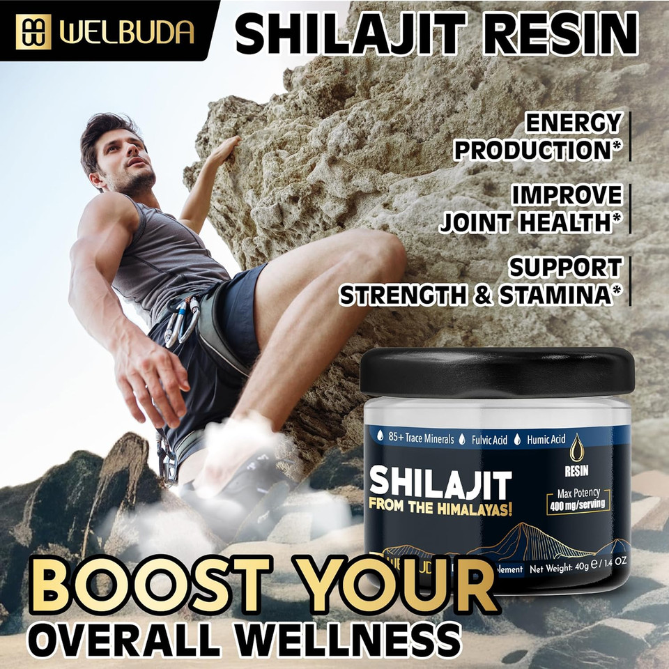 Shilajit Pure Himalayan Organic With Fulvic Acid, Trace Minerals & 85 Others - Support For Brain Health, Energy Production, Immune System & Overall Well-Being - 40G Of Pack For 100 Servings